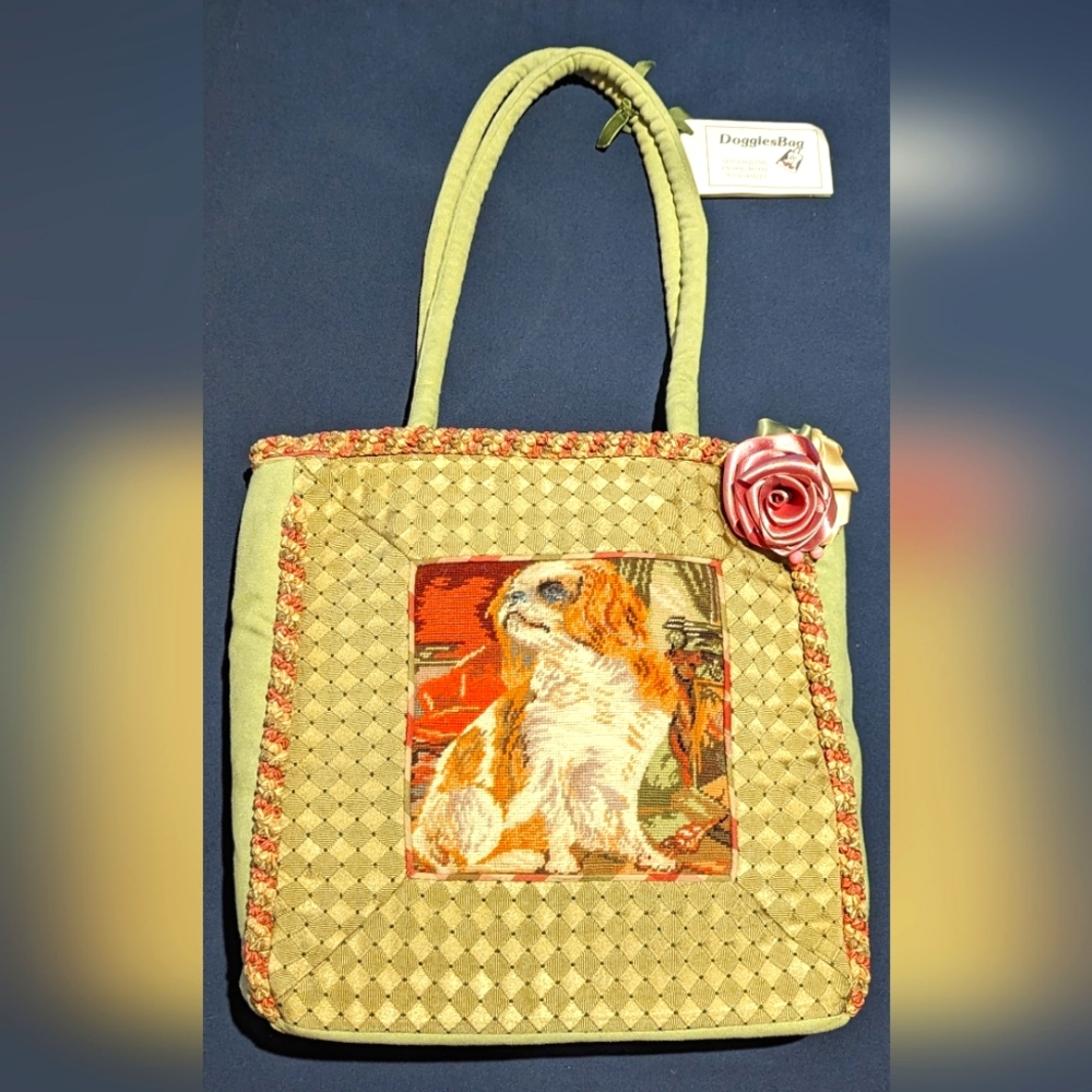 Large Needlepoint Cavalier King Charles Spaniel Tote